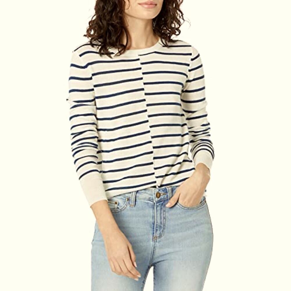 PAIGE Allie Striped Navy and Ivory Women's Top